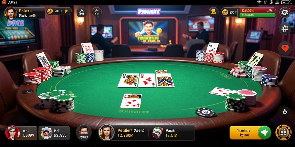 Screenshot utama API33 menampilkan gameplay poker yang seru.
