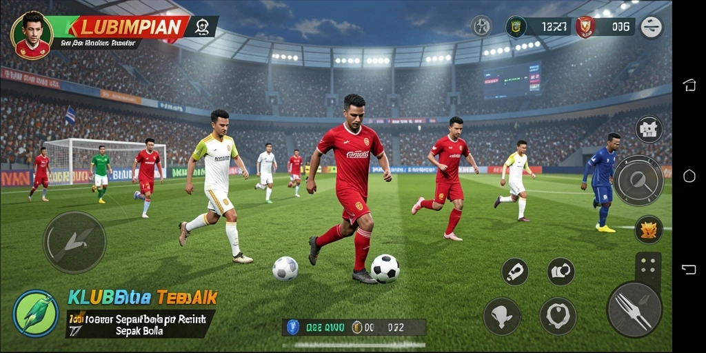 Screenshot gameplay KLUBIMPIAN menampilkan aksi menegangkan di lapangan sepak bola.