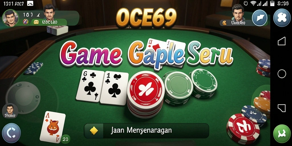 Screenshot utama OCE69 menampilkan gameplay Gaple yang dinamis dan interaktif.