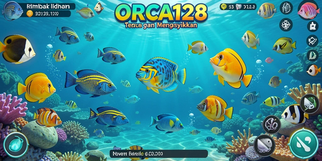 Tampilan gameplay ORCA128 yang seru saat menembak ikan.