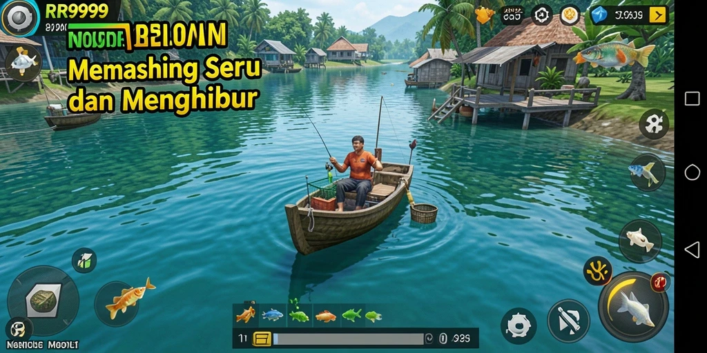 Tampilan gameplay RR999 yang menarik saat menangkap ikan.