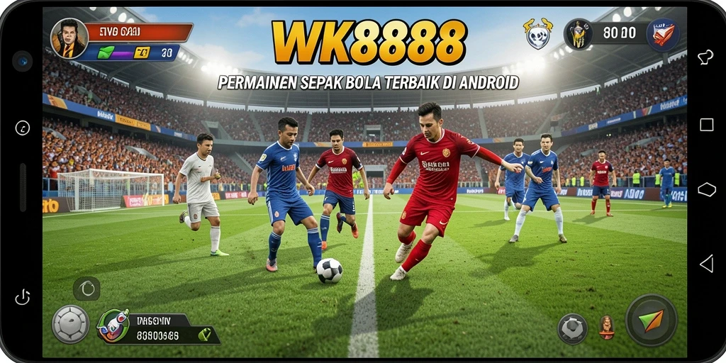 Screenshot gameplay WK888 menunjukkan aksi sepak bola yang menegangkan.